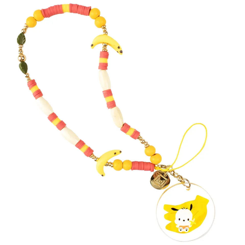 Hello Kitty Pochacco Banana Beaded Charm mobilrem med banandetaljer