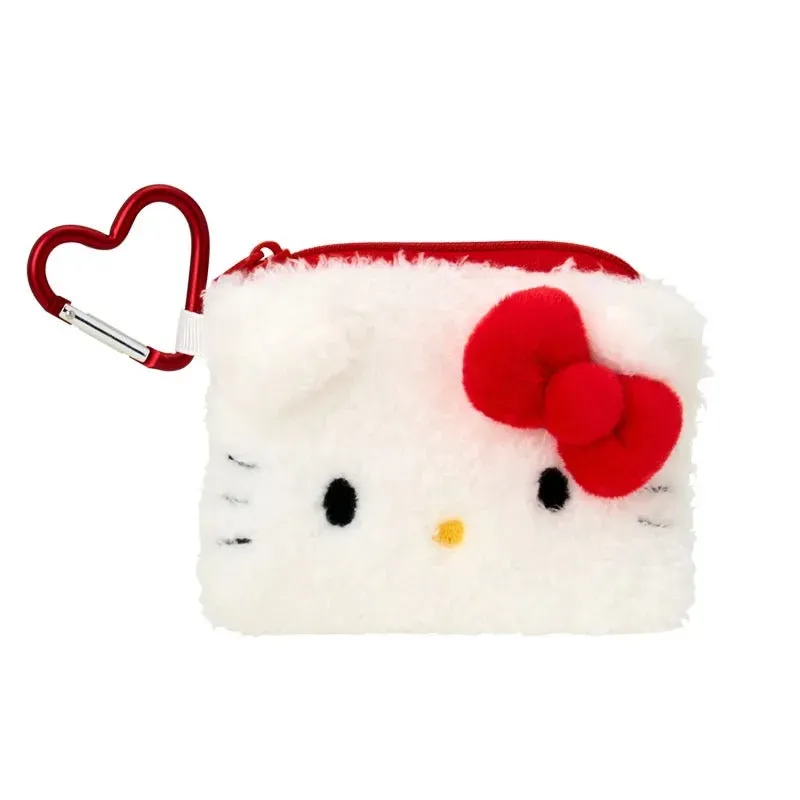 Hello Kitty Fuzzy Mini Zipper Pouch liten pung med karabin