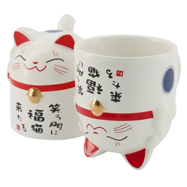 Neo Tokyo Japanese White Lucky Cat Figure Mug kopp blå 350 ml