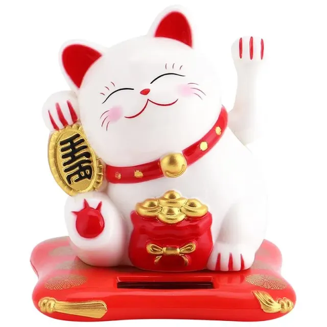 Neo Tokyo Maneki Neko lykkekatt 9 cm hvit solcelledrevet