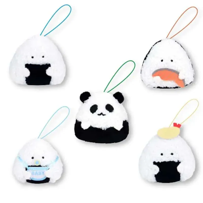 Fluffy Onigiri Plush Keychain Gacha plysjnøkkelring tilfeldig 5–6 cm