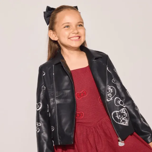 Hello Kitty x Lola + The Boys Graffiti Biker Jacket barnejakke svart
