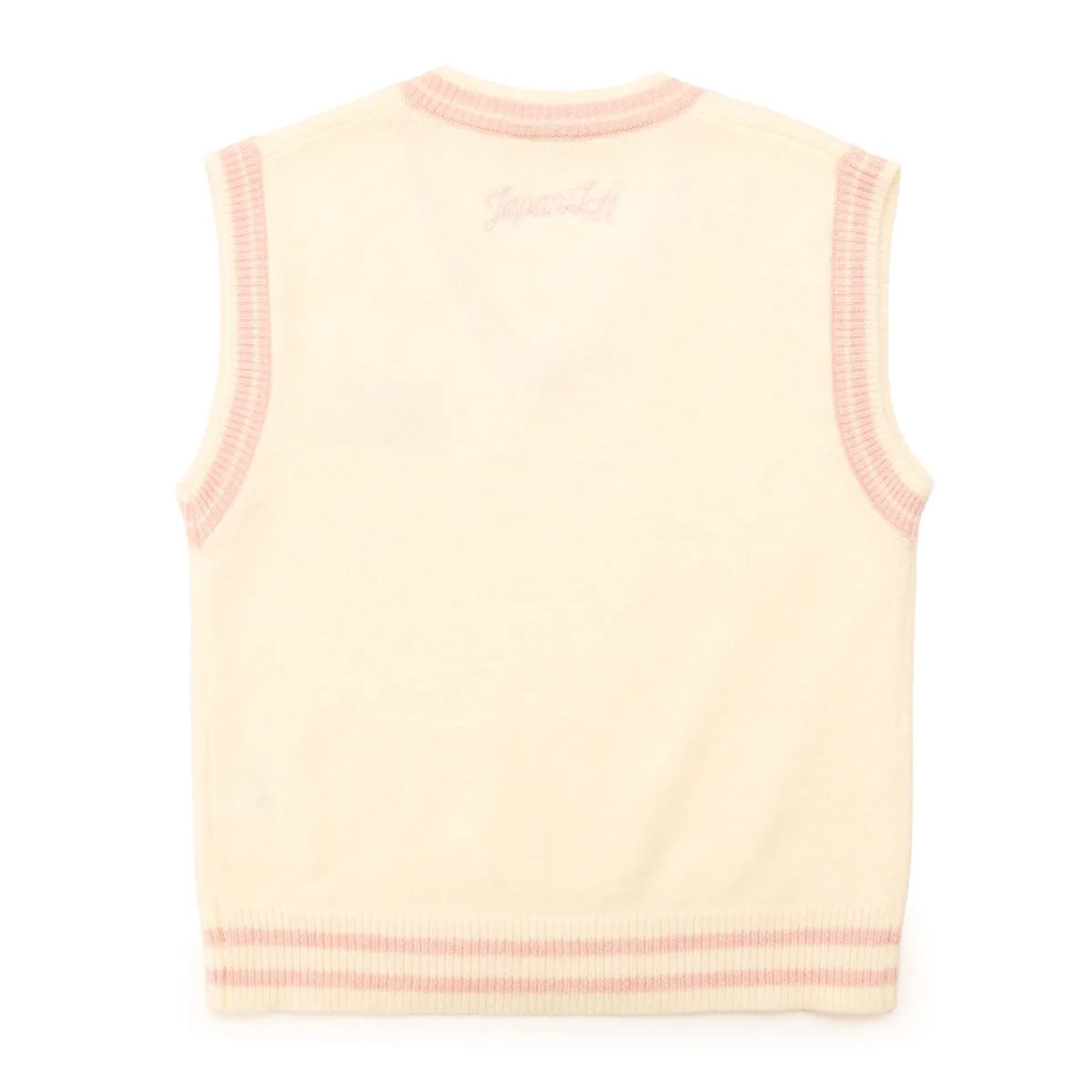 Hello Kitty Lovelymocha x JapanLA strikkevest beige/rosa brodert S–2XL