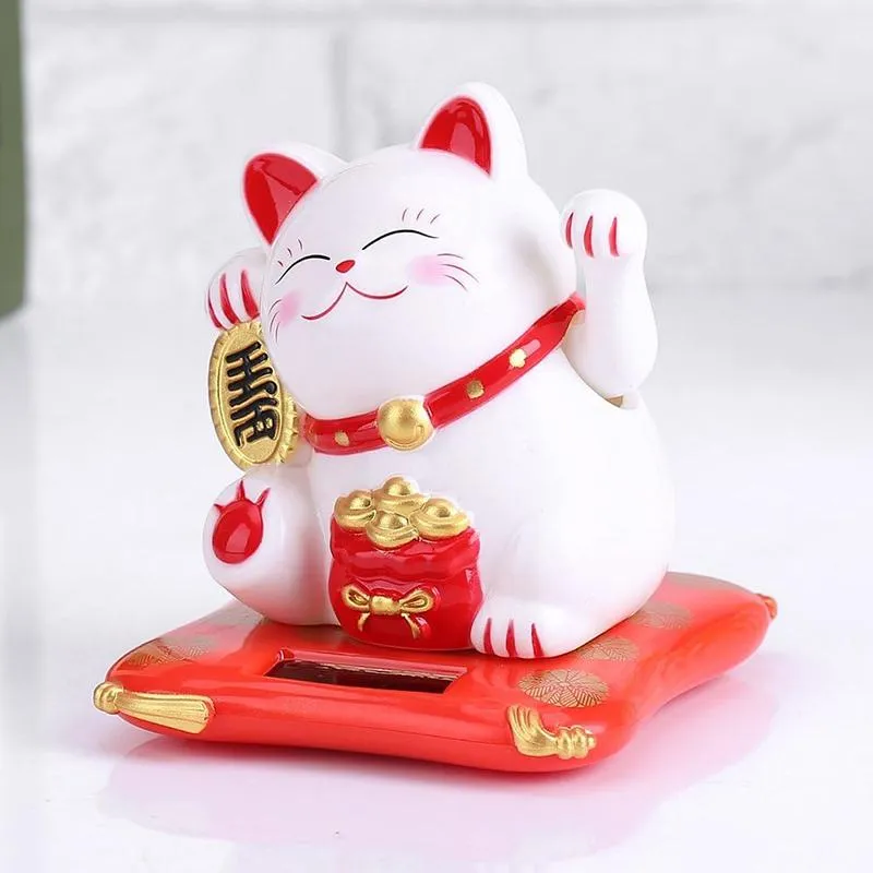 Neo Tokyo Maneki Neko lykkekatt 9 cm hvit solcelledrevet