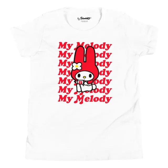 Hello Kitty My Melody Red Logo T-skjorte ungdom hvit bomull størrelse S–XL
