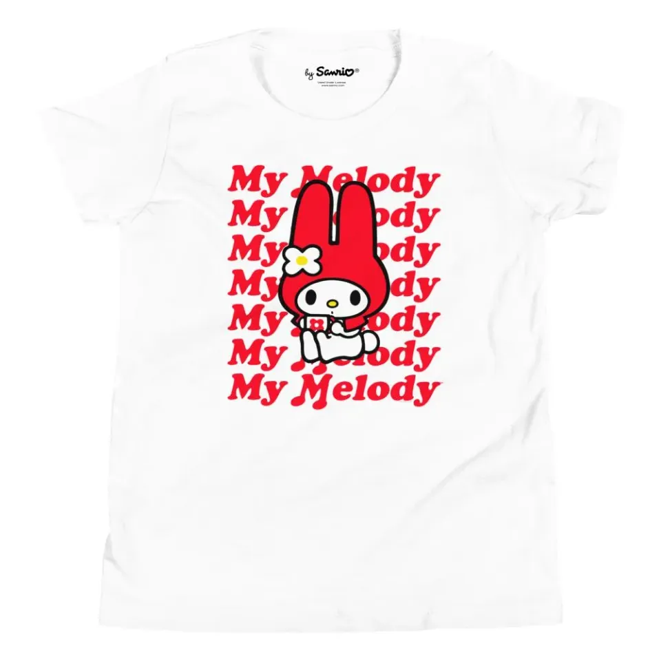 Hello Kitty My Melody Red Logo T-skjorte ungdom hvit bomull størrelse S–XL