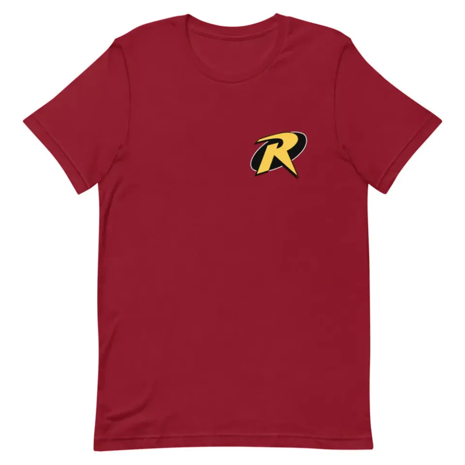 Batman ROBIN (Tim Drake) ‘90s “R” Logo T-skjorte Cardinal eller rød bomull