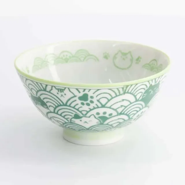 Neo Tokyo Japanese Porcelain Bowl Green Wave Cats skål 300 ml porselen