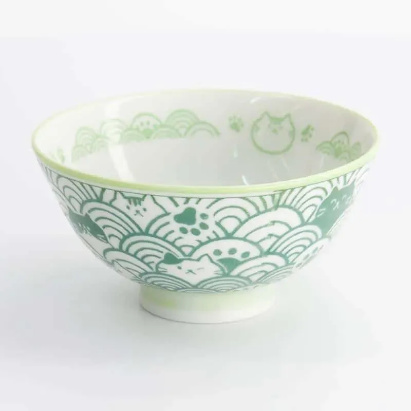 Neo Tokyo Japanese Porcelain Bowl Green Wave Cats skål 300 ml porselen