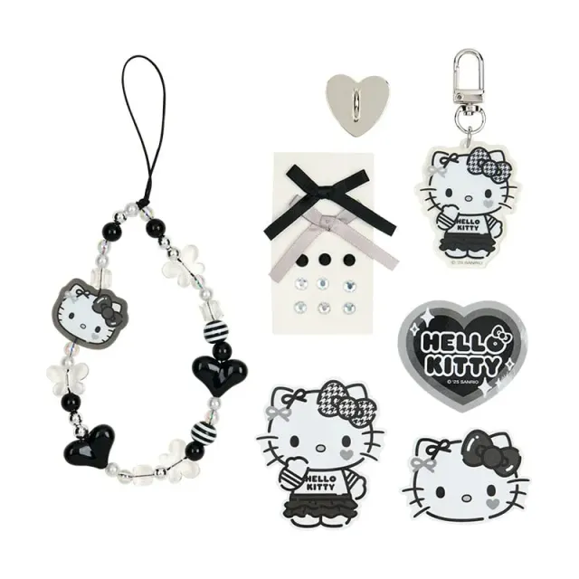 Hello Kitty Silver Houndstooth Series Smartphone Charm Set sølv