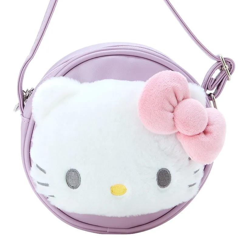 Hello Kitty rund crossbody-veske i plysj med justerbar reim
