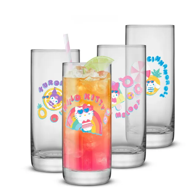 JoyJolt Hello Kitty and Friends Pool Party Tall Drinking Glasses drikkeglass 4-pakning