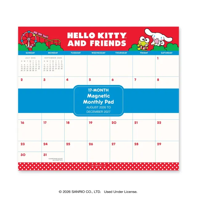 Hello Kitty and Friends 2027 Retro Magnetic Monthly Pad kalender 17 måneder
