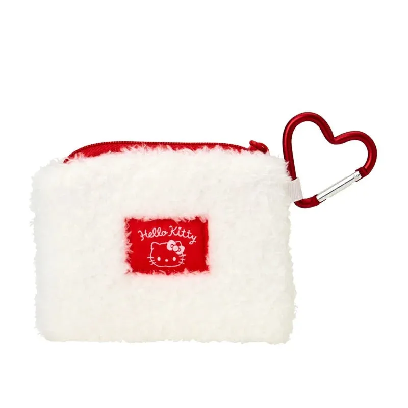 Hello Kitty Fuzzy Mini Zipper Pouch liten pung med karabin