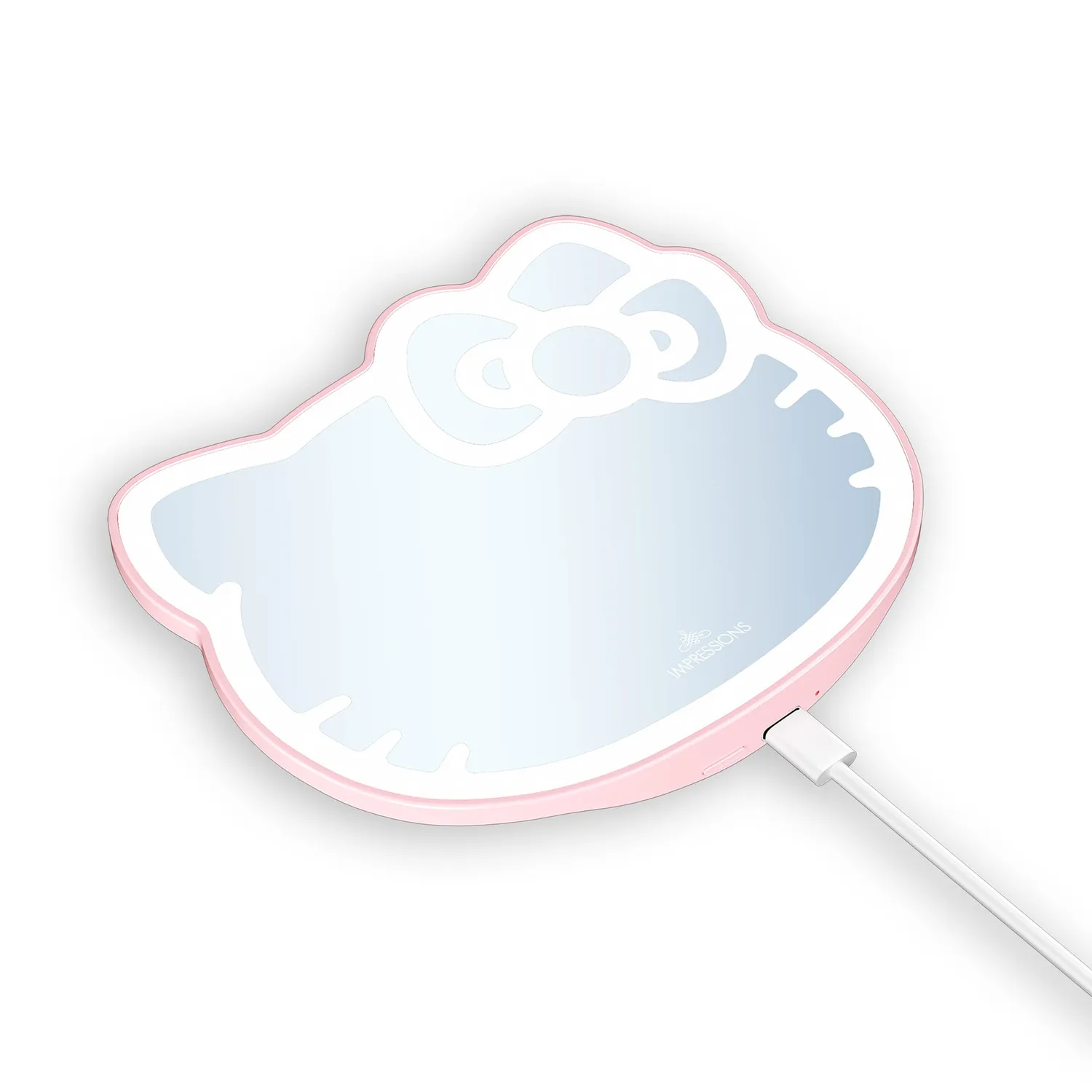 Hello Kitty x Impressions Vanity lommespeil med ringstativ rosa hvit LED