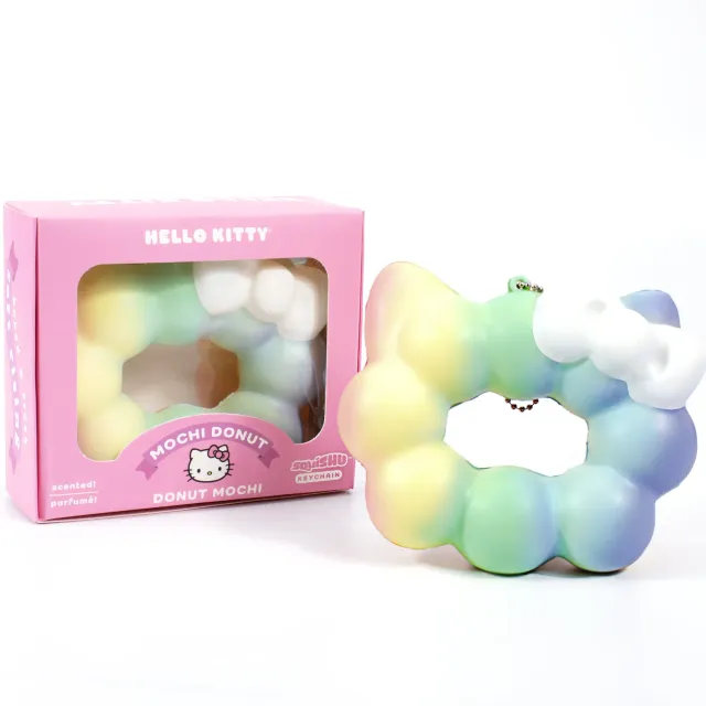 Hello Kitty Mochi Donut Squishy nøkkelring Rainbow
