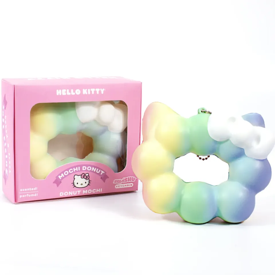 Hello Kitty Mochi Donut Squishy nøkkelring Rainbow