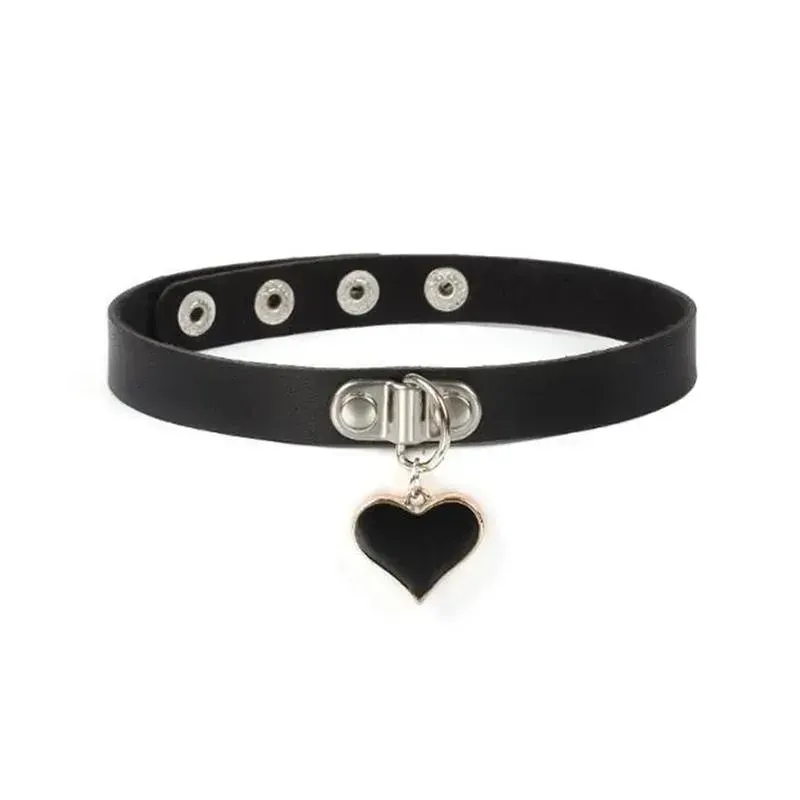 Neo Tokyo Lolita Fashion PU-skinn choker med svart hjerte