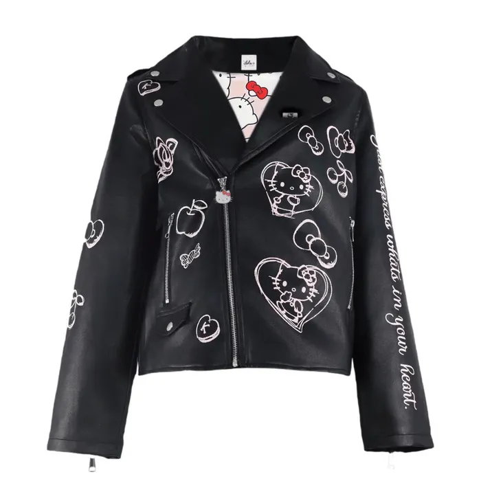 Hello Kitty x Lola + The Boys Graffiti Biker Jacket barnejakke svart