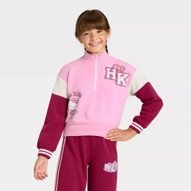 Hello Kitty Girls Quarter-Zip Fleece Varsity Sweatshirt collegegenser multicolor XS–XXL+