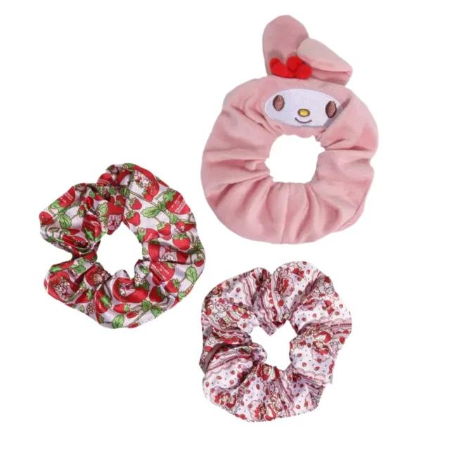 Hello Kitty My Melody x Strawberry Shortcake 3-pc Scrunchie Set hårstrikk 3-pakning