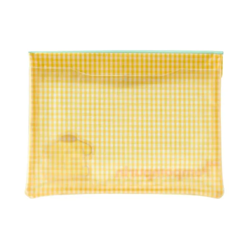 Hello Kitty Pompompurin Gingham flat pouch med gjennomsiktig front