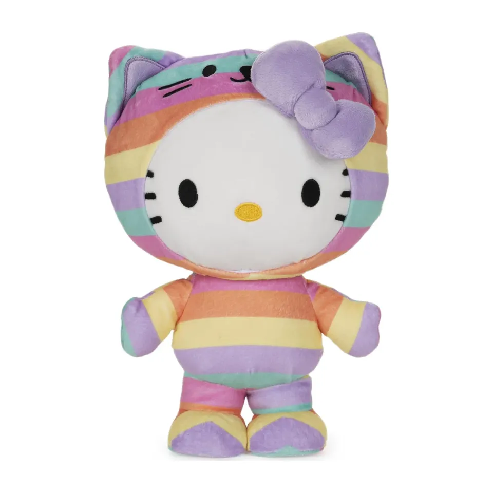 Hello Kitty x GUND 10" Rainbow Onesie-bamse, pastellregnbue