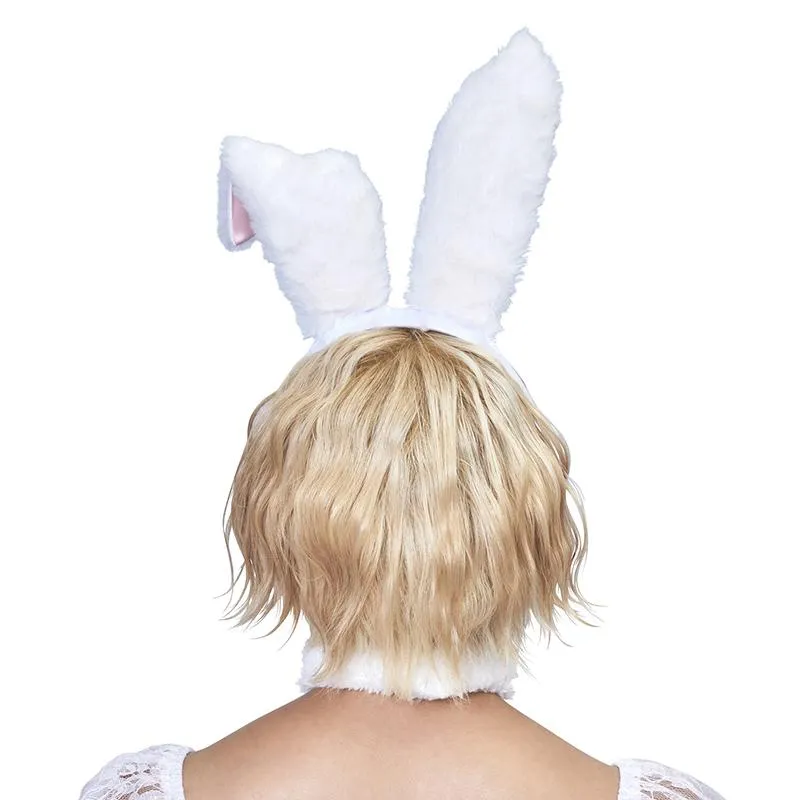 Neo Tokyo Kawaii Fashion White Rabbit Ear Headband hårbøyle hvit med klar stein
