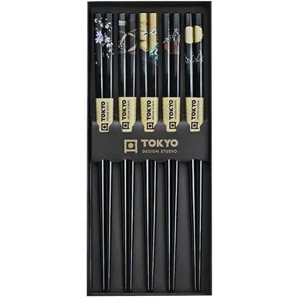 Neo Tokyo japanske spisepinner 5 par svarte bambus 22,5 cm