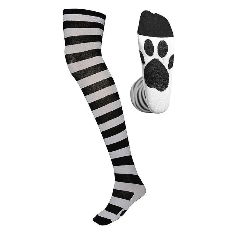 Neo Tokyo Lolita Fashion Black & White Striped Thigh Stockings lårstrømper