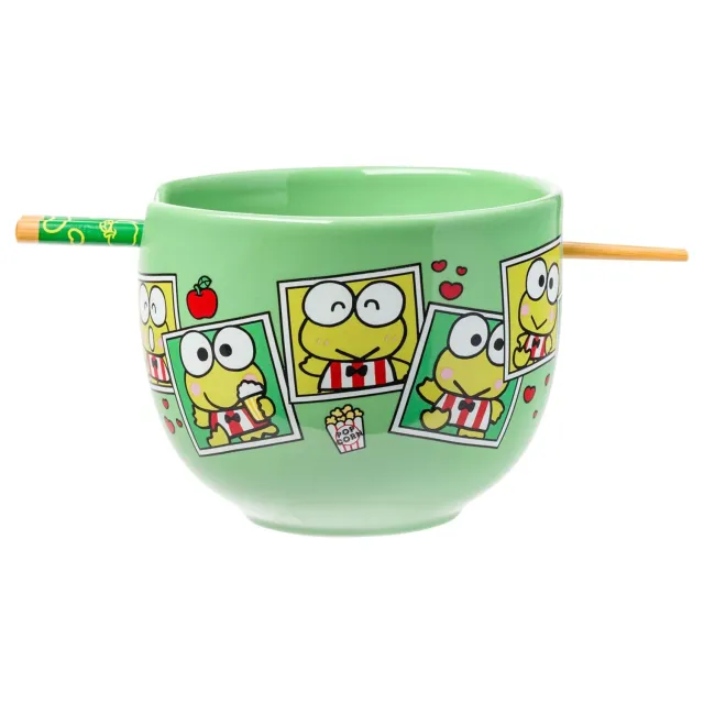 Hello Kitty Keroppi Ceramic Ramen Bowl and Chopstick Set Snap Shots 20 oz