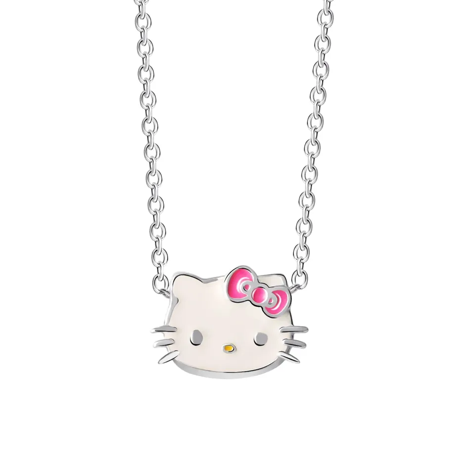 Hello Kitty Sterling Silver Enamel Necklace sølvkjede 16 tommer