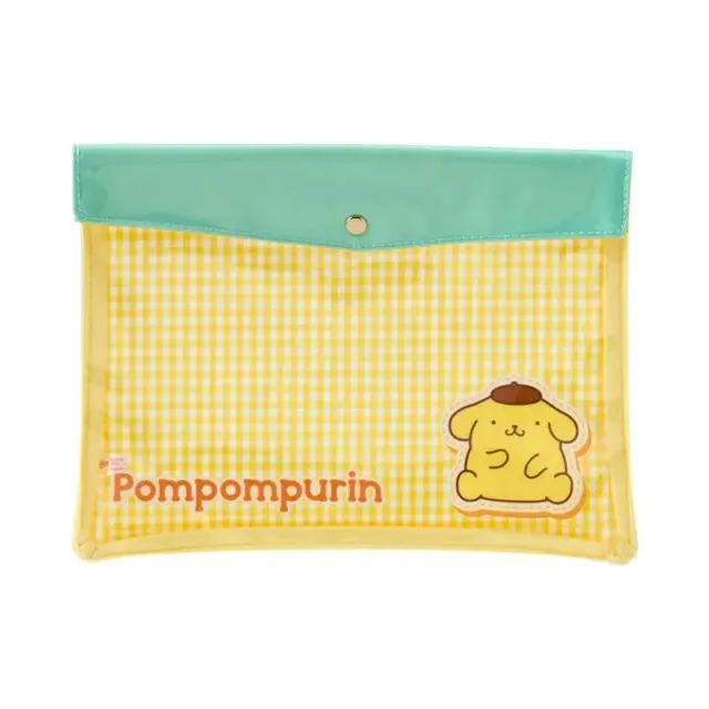 Hello Kitty Pompompurin Gingham flat pouch med gjennomsiktig front