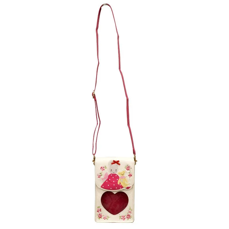 Marroncream Teddy Friend Series mini skulderveske med vindu