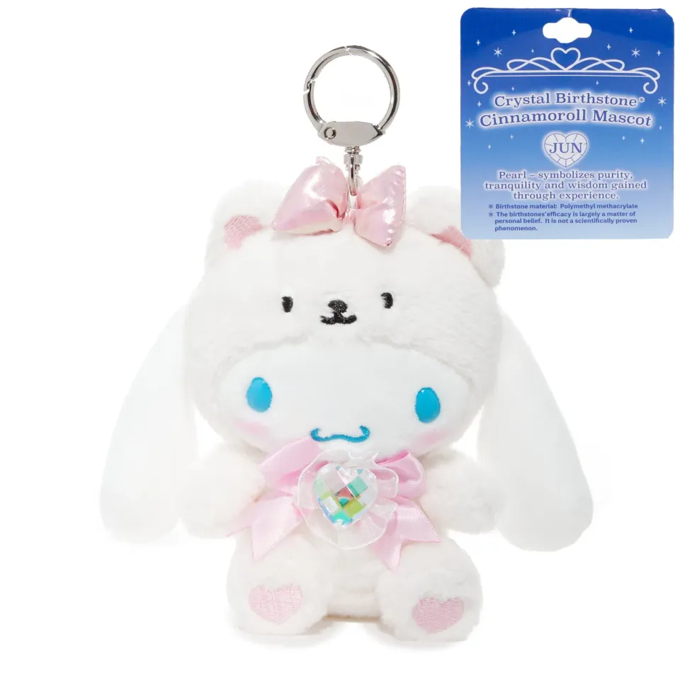 Hello Kitty Cinnamoroll Birthstone Mascot Keychain Jun-Pearl nøkkelring plysj