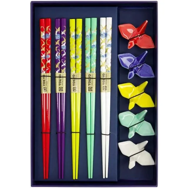 Neo Tokyo Chopsticks Gift Box Crane spisepinner 5 par 22,5 cm bambus