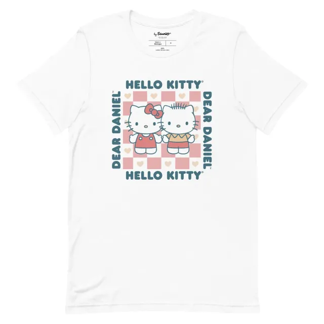 Hello Kitty & Dear Daniel Checkerboard Tee T-skjorte hvit og lyseblå XS