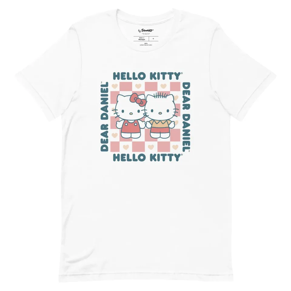 Hello Kitty & Dear Daniel Checkerboard Tee T-skjorte hvit og lyseblå XS
