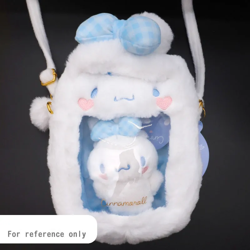 Hello Kitty Fluffy Heart Cinnamoroll crossbody-veske – plysj