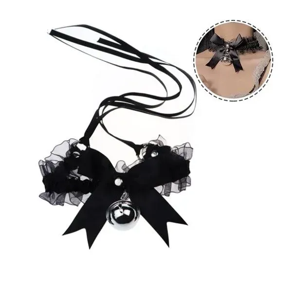 Lolita Fashion Black Ribbon w/Bell choker svart sløyfe