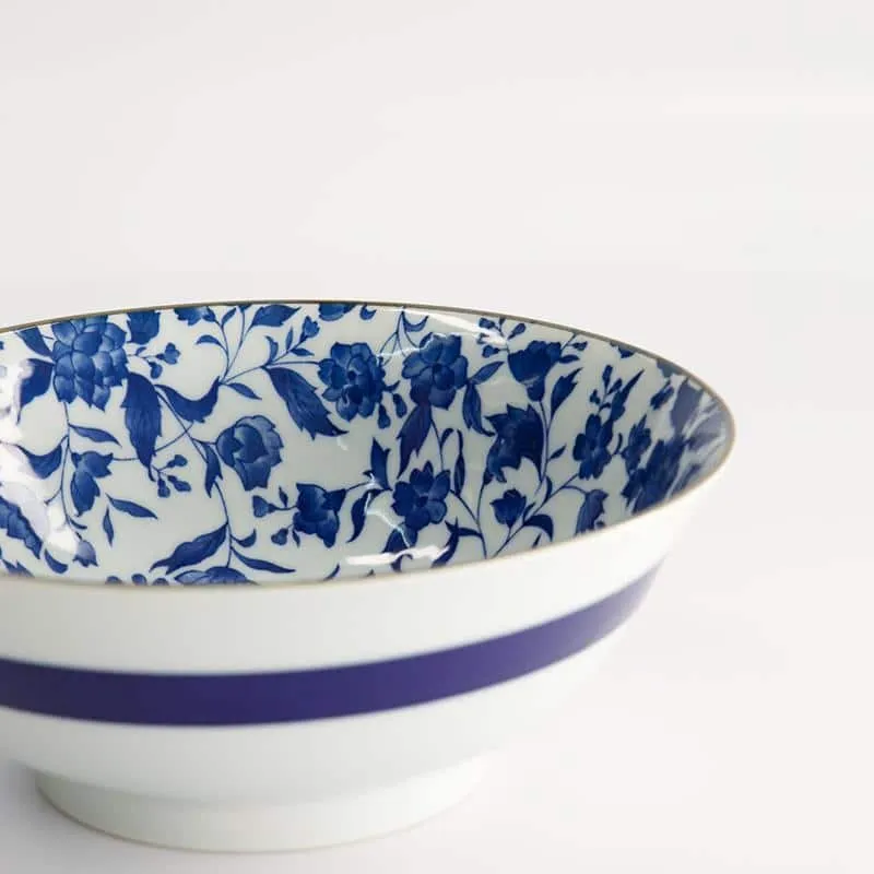 Neo Tokyo Japanese Ramen Porcelain Bowl ramenbolle 1000 ml blå blomst