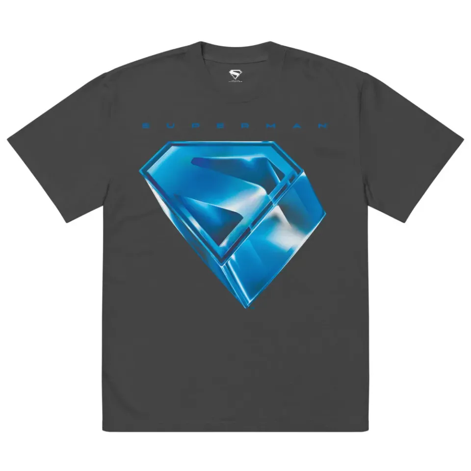 Superman 2025 Oversized T-skjorte – Stylized S-Shield, Faded Black S