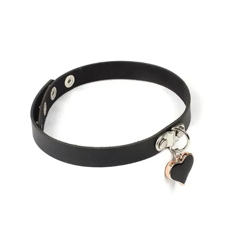 Neo Tokyo Lolita Fashion PU-skinn choker med svart hjerte
