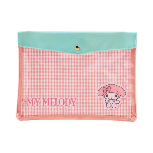 Hello Kitty My Melody Gingham Flat Pouch flat pung