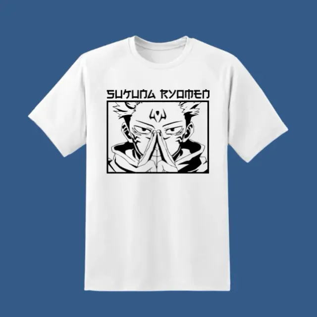 Anitaku Jujutsu Kaisen Sukuna T-skjorte – svart eller hvit, S–3XL