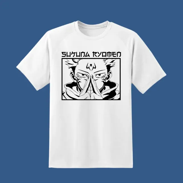 Anitaku Jujutsu Kaisen Sukuna T-skjorte – svart eller hvit, S–3XL