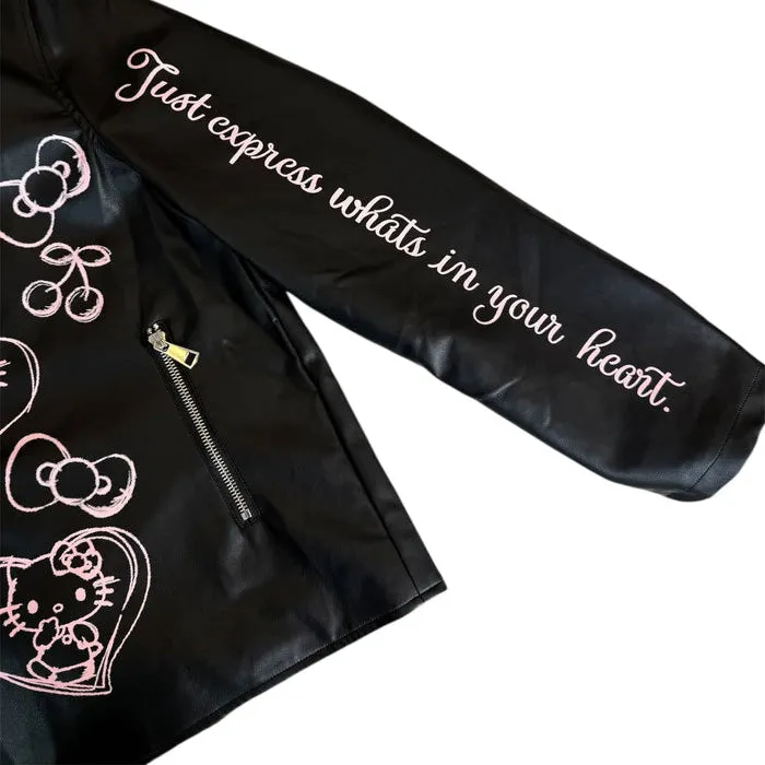 Hello Kitty x Lola + The Boys Graffiti Biker Jacket barnejakke svart