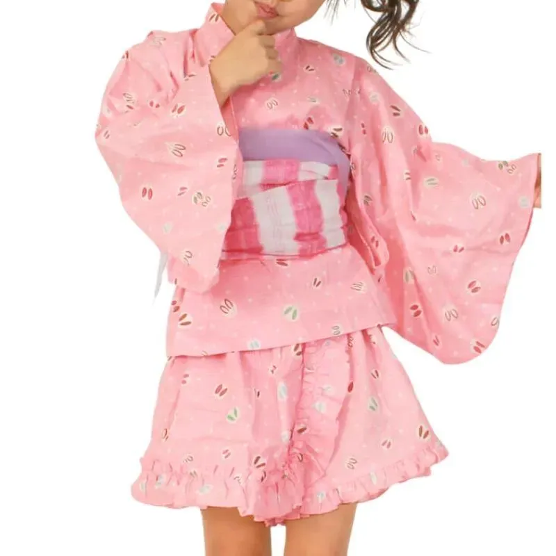 Japansk tradisjonell yukata barn kanin rosa 120 cm bomull